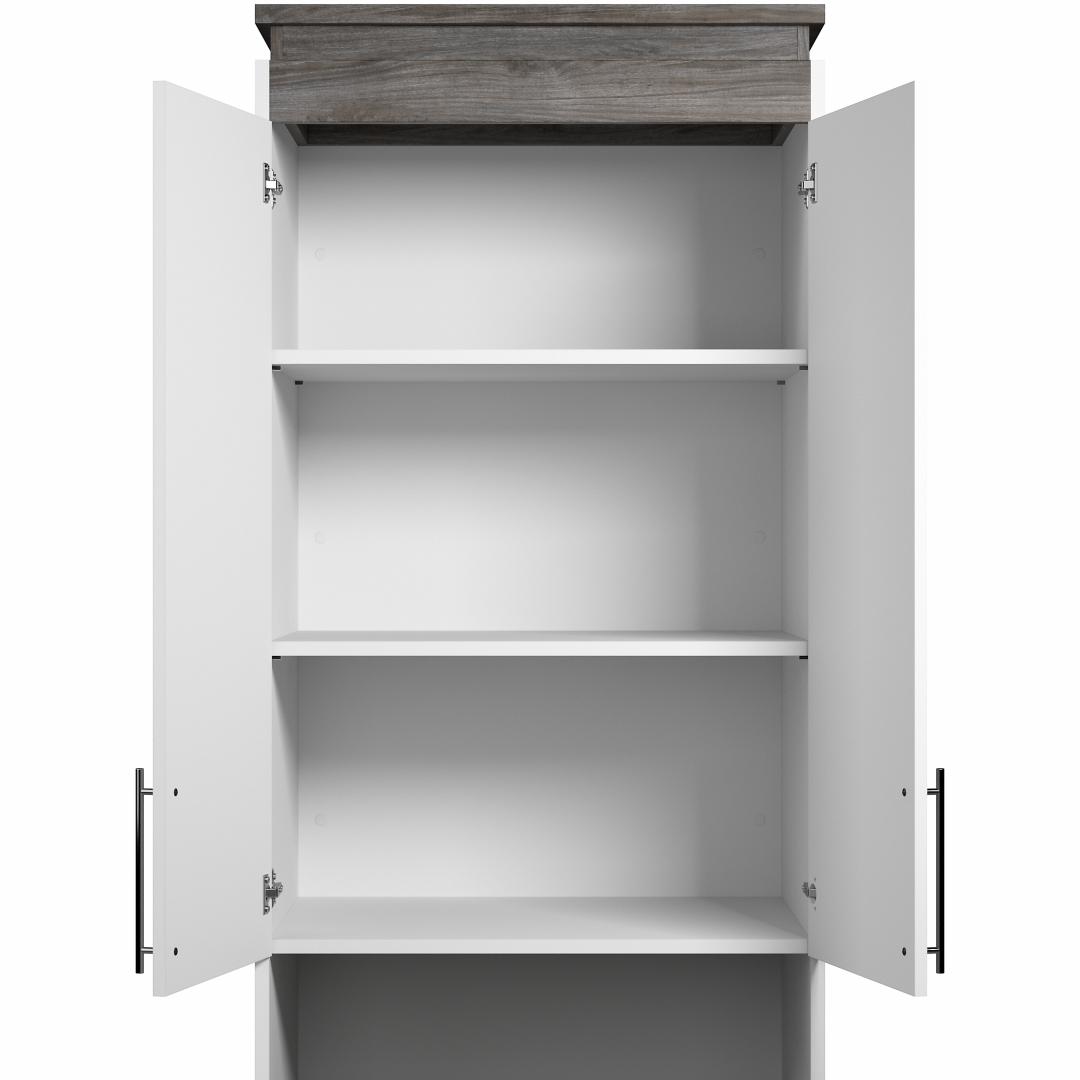 20W Narrow Storage Shelf for Bedroom in White & Walnut Grey by Bestar