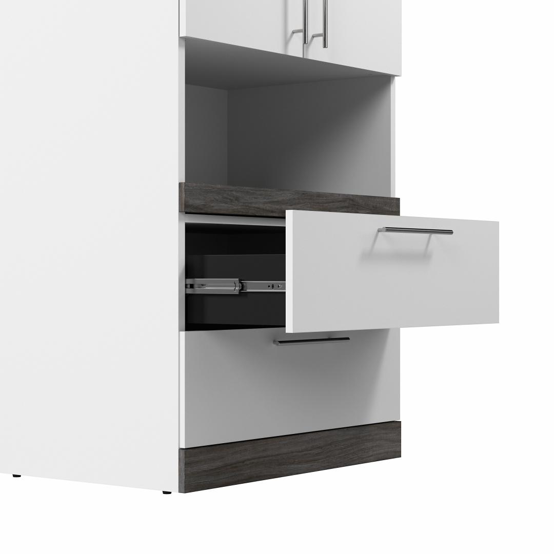 20W Narrow Storage Cabinet with Doors, Drawers and Pull-Out Shelf in Bark Gray & Graphite by Bestar