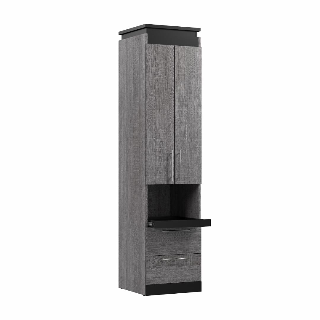 20W Narrow Storage Cabinet with Doors, Drawers and Pull-Out Shelf in Bark Gray & Graphite by Bestar