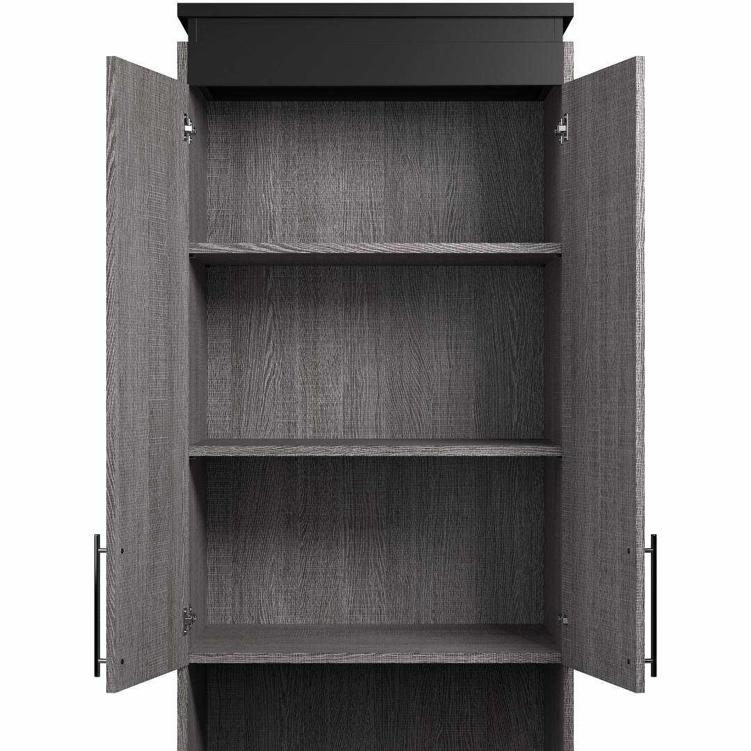 20W Narrow Storage Cabinet with Doors, Drawers and Pull-Out Shelf in Bark Gray & Graphite by Bestar