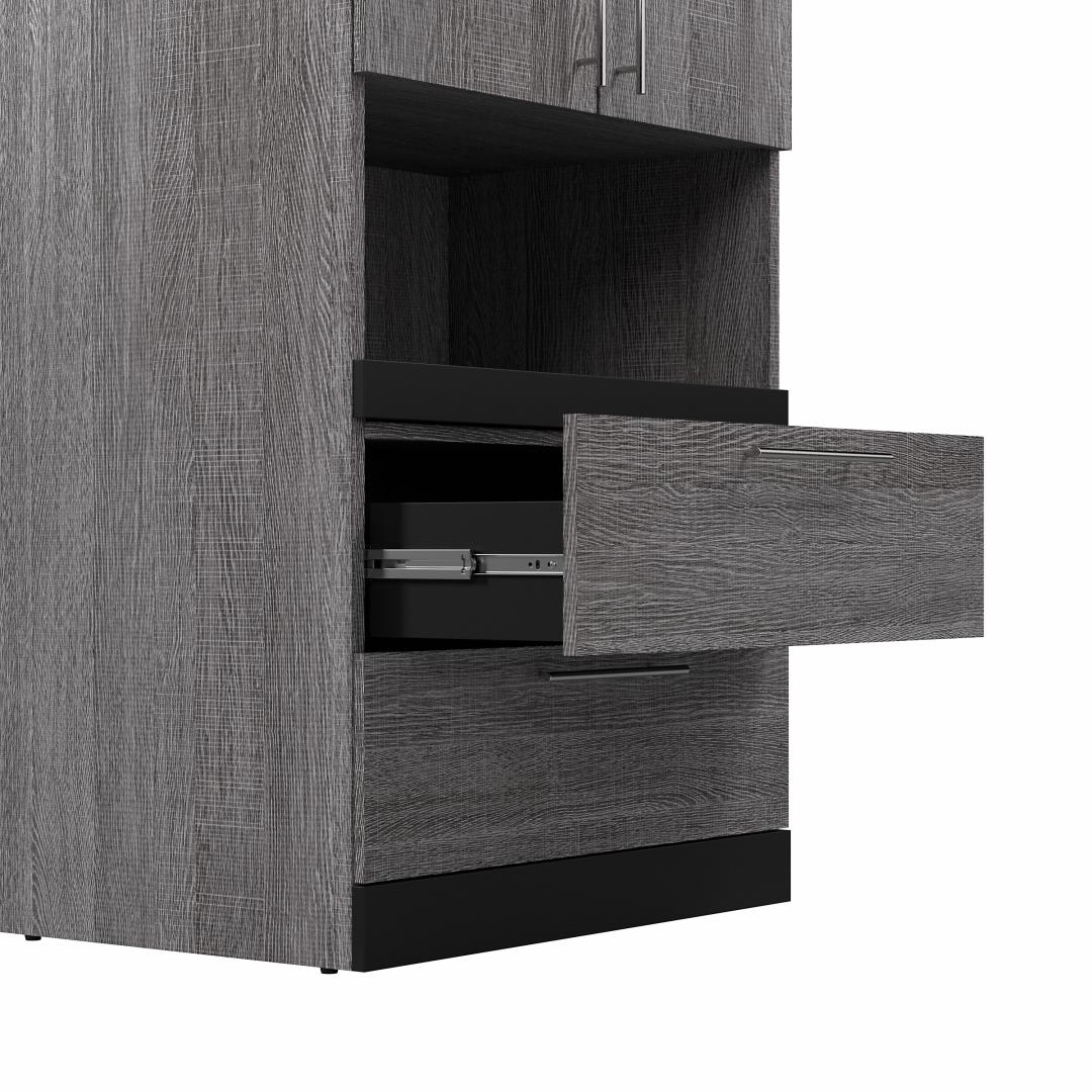 20W Narrow Storage Cabinet with Doors, Drawers and Pull-Out Shelf in White & Walnut Grey by Bestar