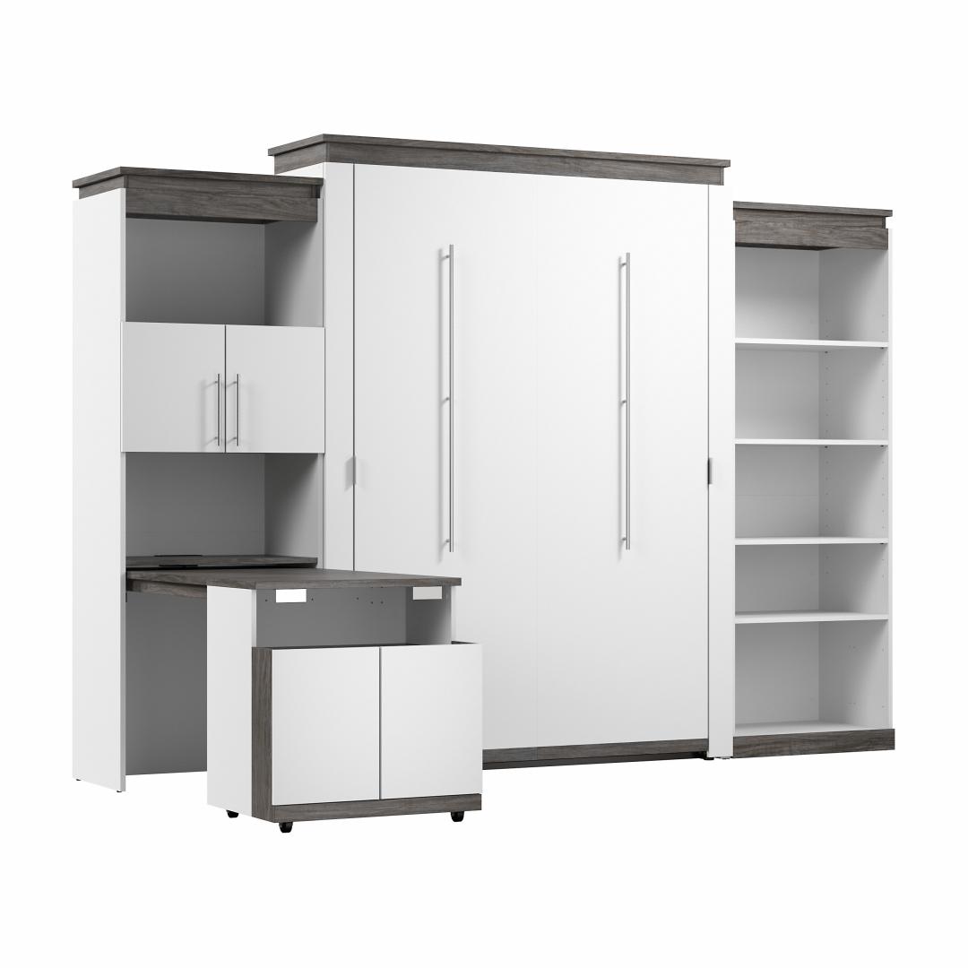 Queen Murphy Bed with Shelves and Storage Cabinet with Fold-Out Desk (126W)