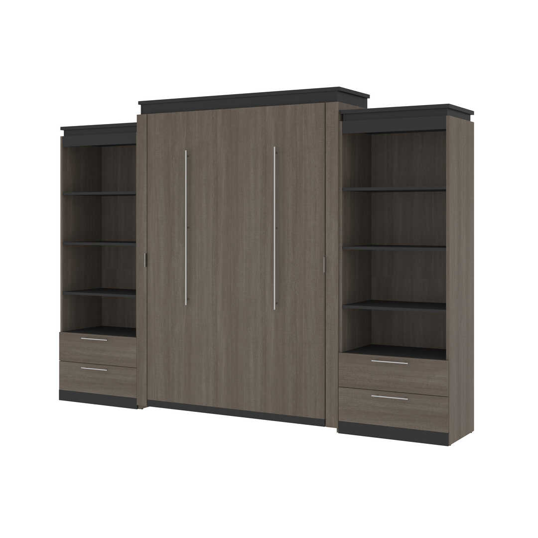 Queen Murphy Bed and 2 Shelving Units with Drawers (125W)