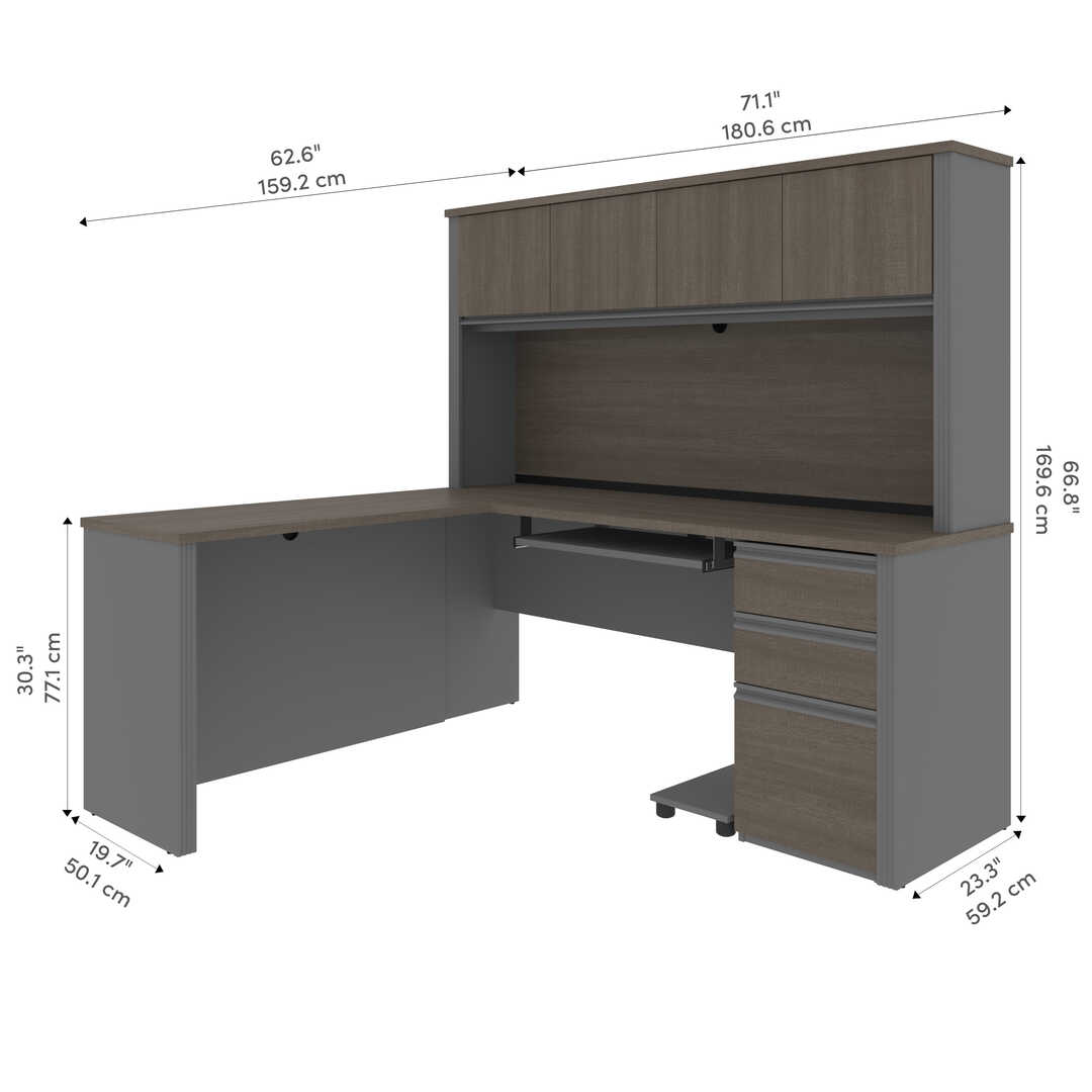 Two Person L Shaped Desk with Adjustable Shelves Vintage Dark Grey