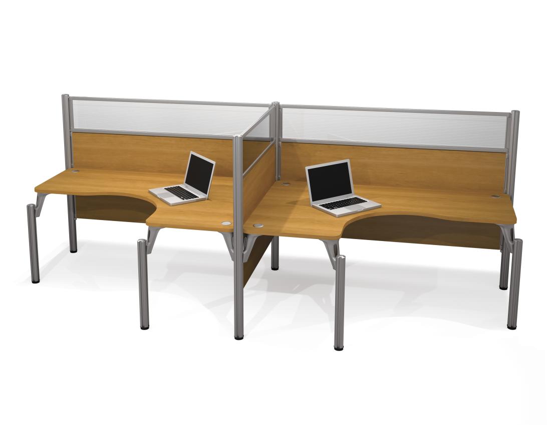 Two Side-by-Side L-Shaped Office Cubicles with High Privacy Panels