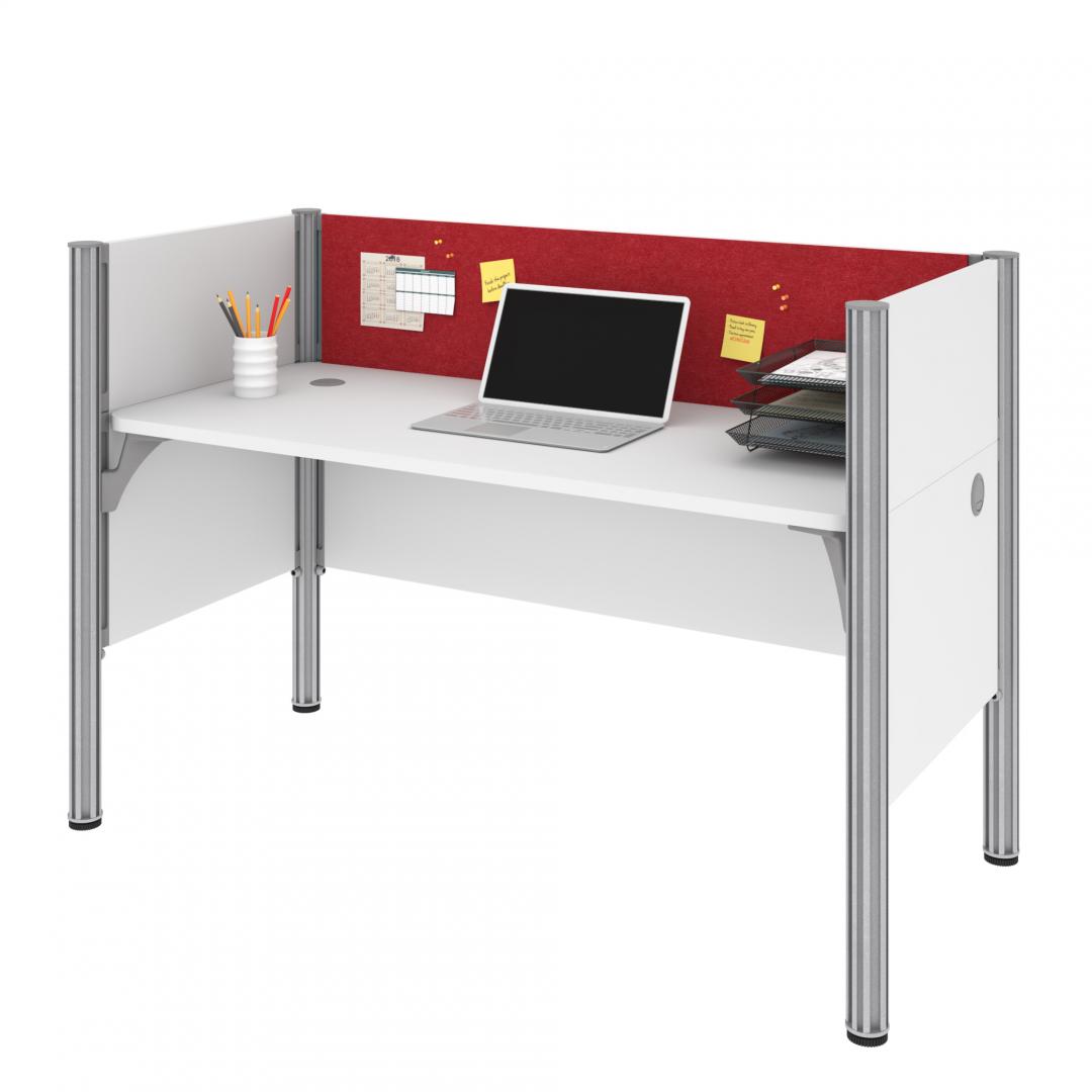 63W Single Office Cubicle with Red Tack Board and Low Privacy Panels