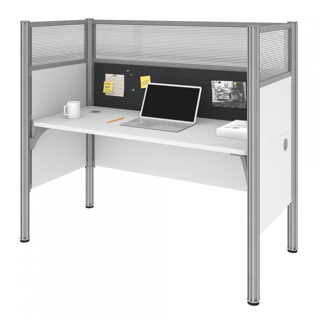 63W Single Office Cubicle with Gray Tack Board and High Privacy Panels