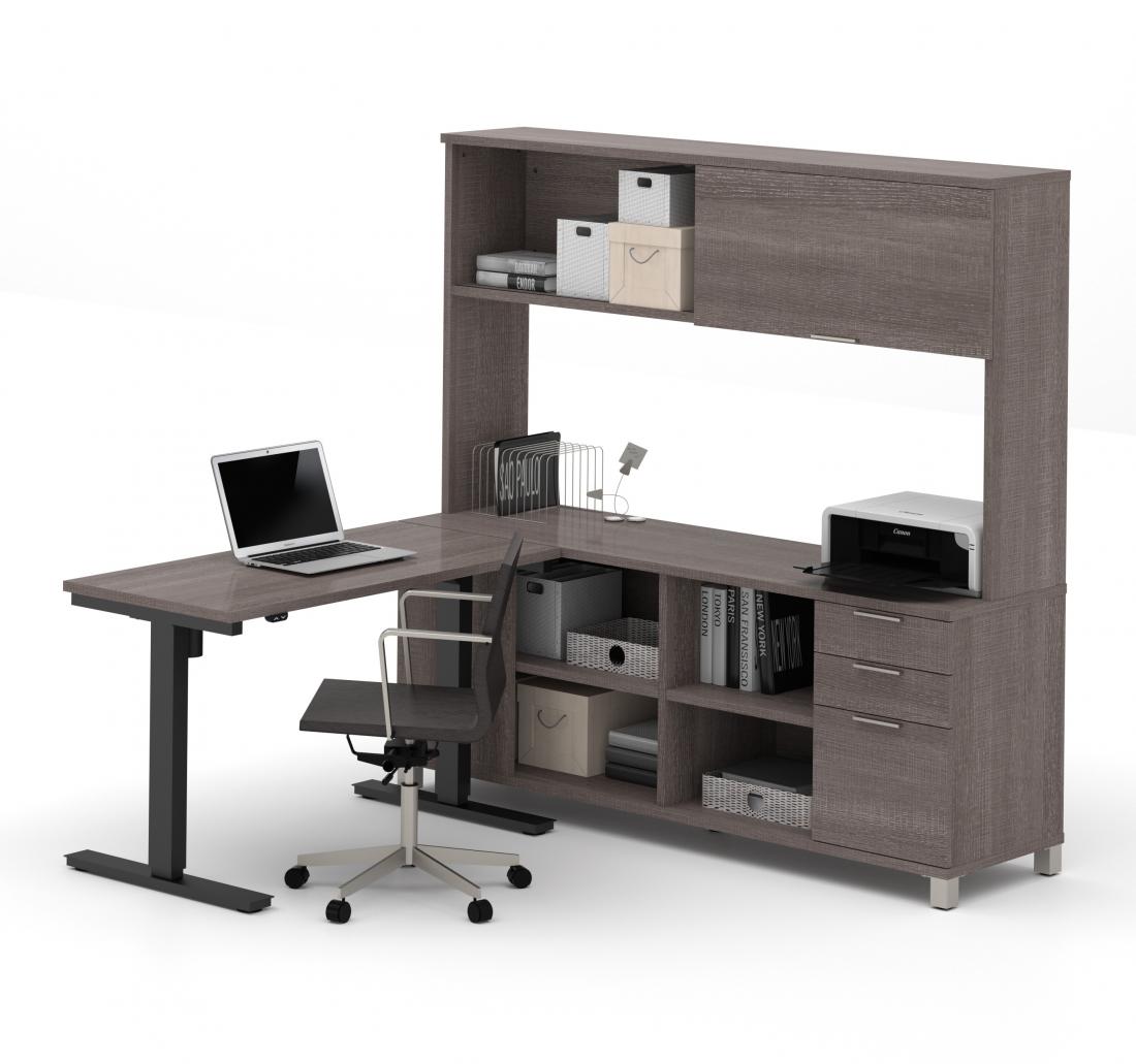 AT Two U-Shaped Desk with Overhead Storage + Credenza +