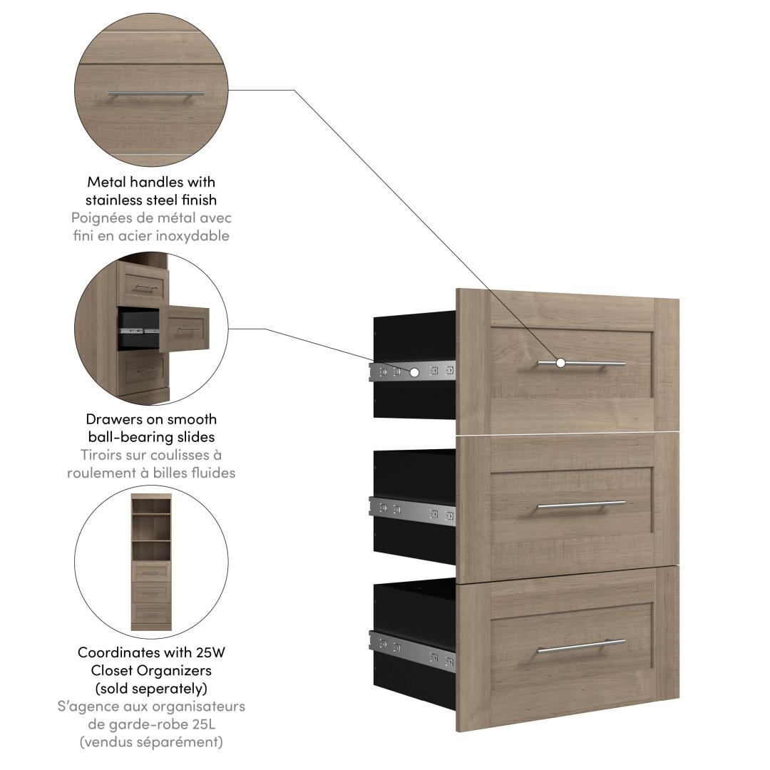 Bestar Pur 36 Storage Unit with 3-Drawer Set in Chocolate