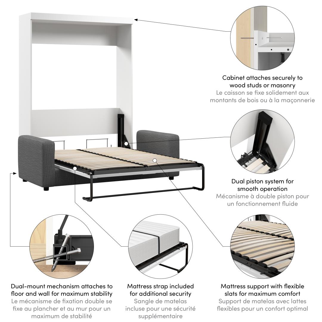 Full Murphy Bed With Sofa 73w Bestar