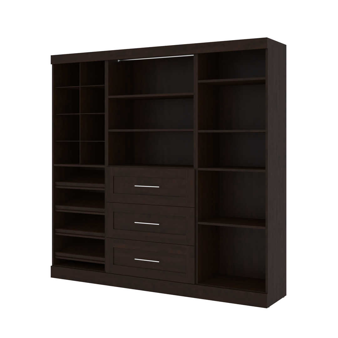 Contemporary Closet System with Shelves, Drawers, Clothing Rods, Shoe Racks & Cubbies, 86W x 19D