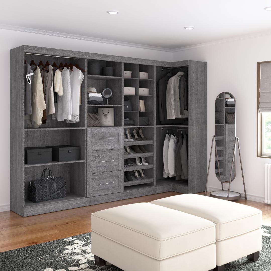 Custom Walk In Closet with Tall Shoe Rack - Transitional - Closet