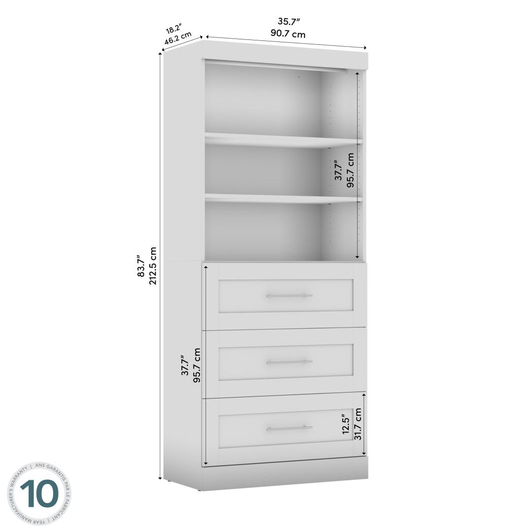 Bestar Pur 36 Storage Unit with 3-Drawer Set in Chocolate