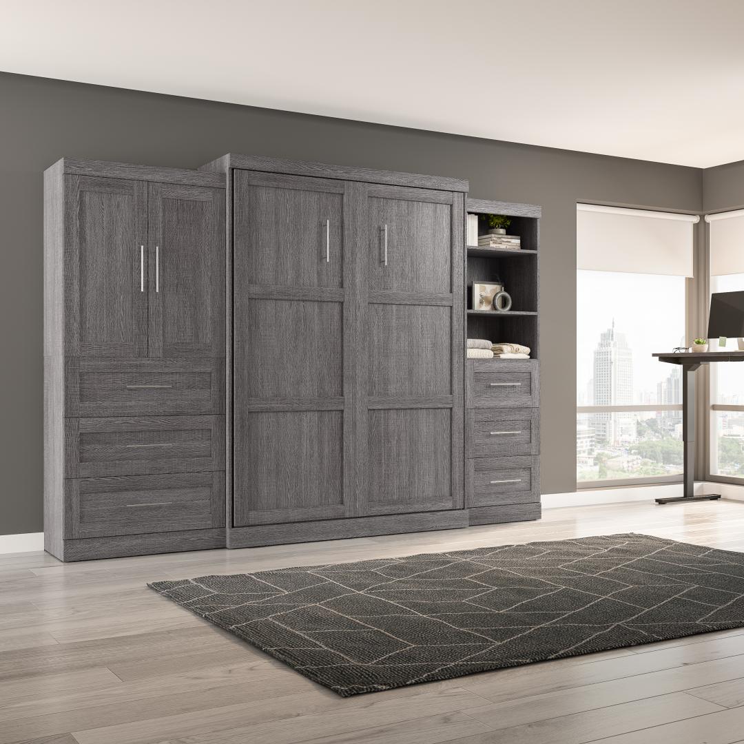 Pur Queen Murphy Bed with Open and Concealed Storage 126W Bestar