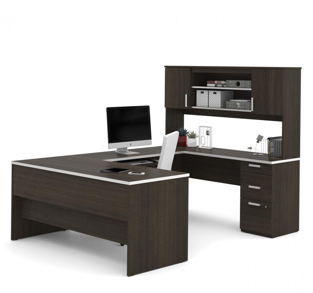 Bestar Ridgeley U Shaped Desk Dark Chocolate White Chocolate