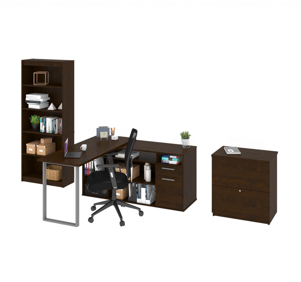 Solay 60W LShaped Desk with Lateral File and Bookcase Bestar