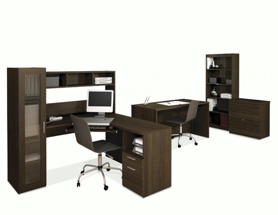 U-Shaped Executive Desk with Lateral File Cabinet and Bookcase