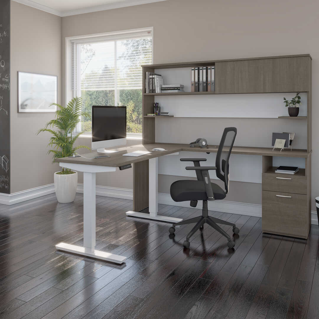 Upstand 24” x 48” Standing Desk and 1 Credenza with Hutch | Bestar