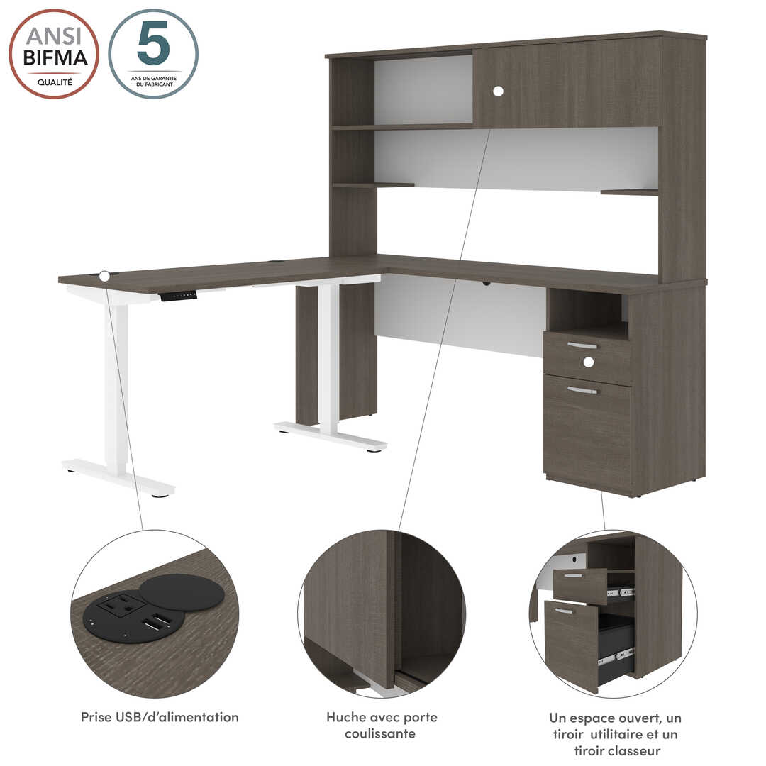 Upstand 24” x 48” Standing Desk and 1 Credenza with Hutch | Bestar