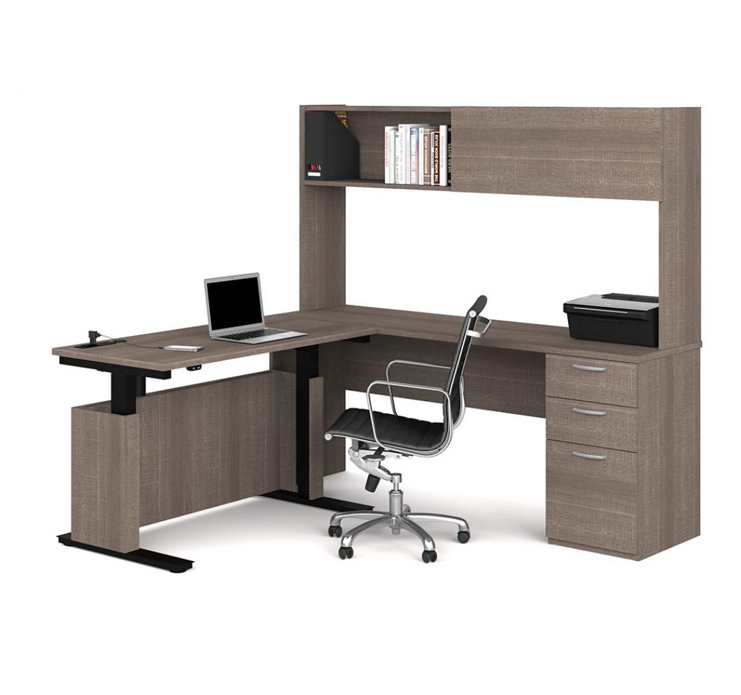 Height Adjustable L-Shaped Desk with Lateral File and Bookcase
