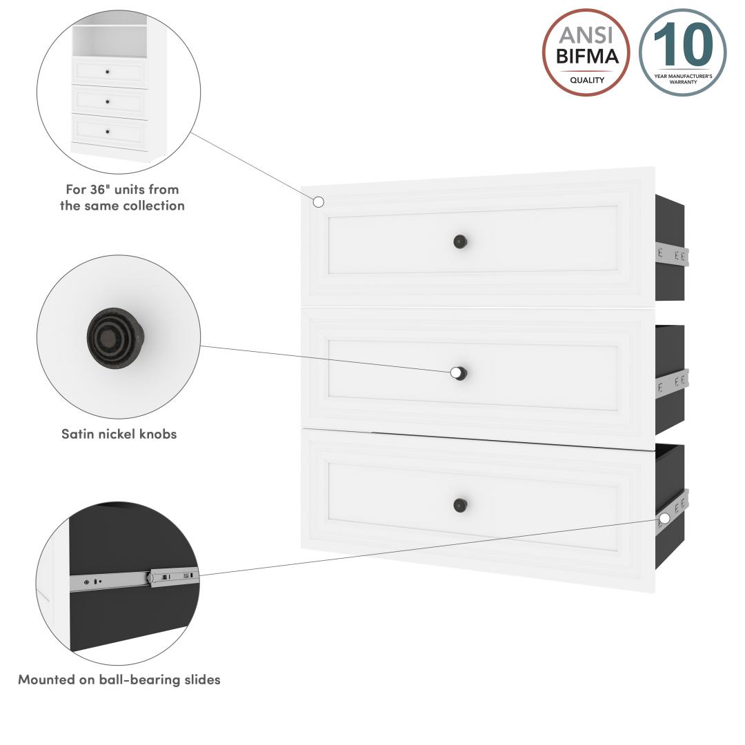 Bestar Versatile 25 Engineered Wood 3-Drawer Set for Organizer in Platinum Gray - 40170-000071