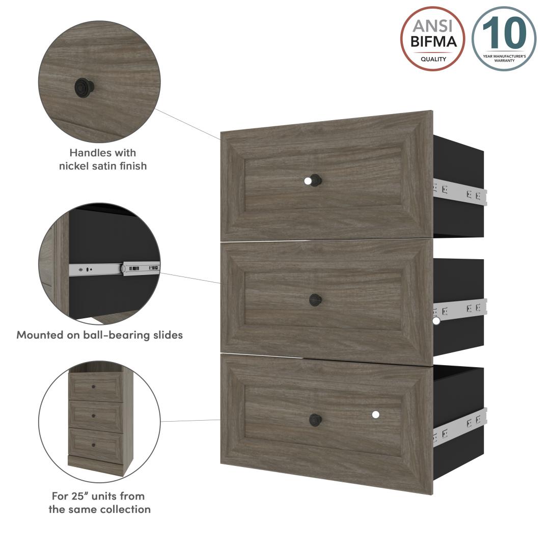 Bestar Versatile 25 Engineered Wood 3-Drawer Set for Organizer in Platinum Gray - 40170-000071