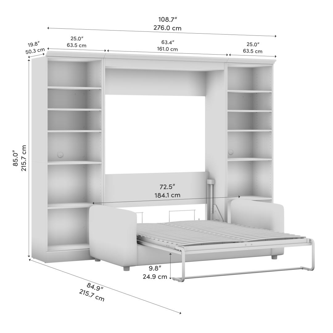 Versatile Full Murphy Bed with Sofa and Closet Organizers (109W) | Bestar