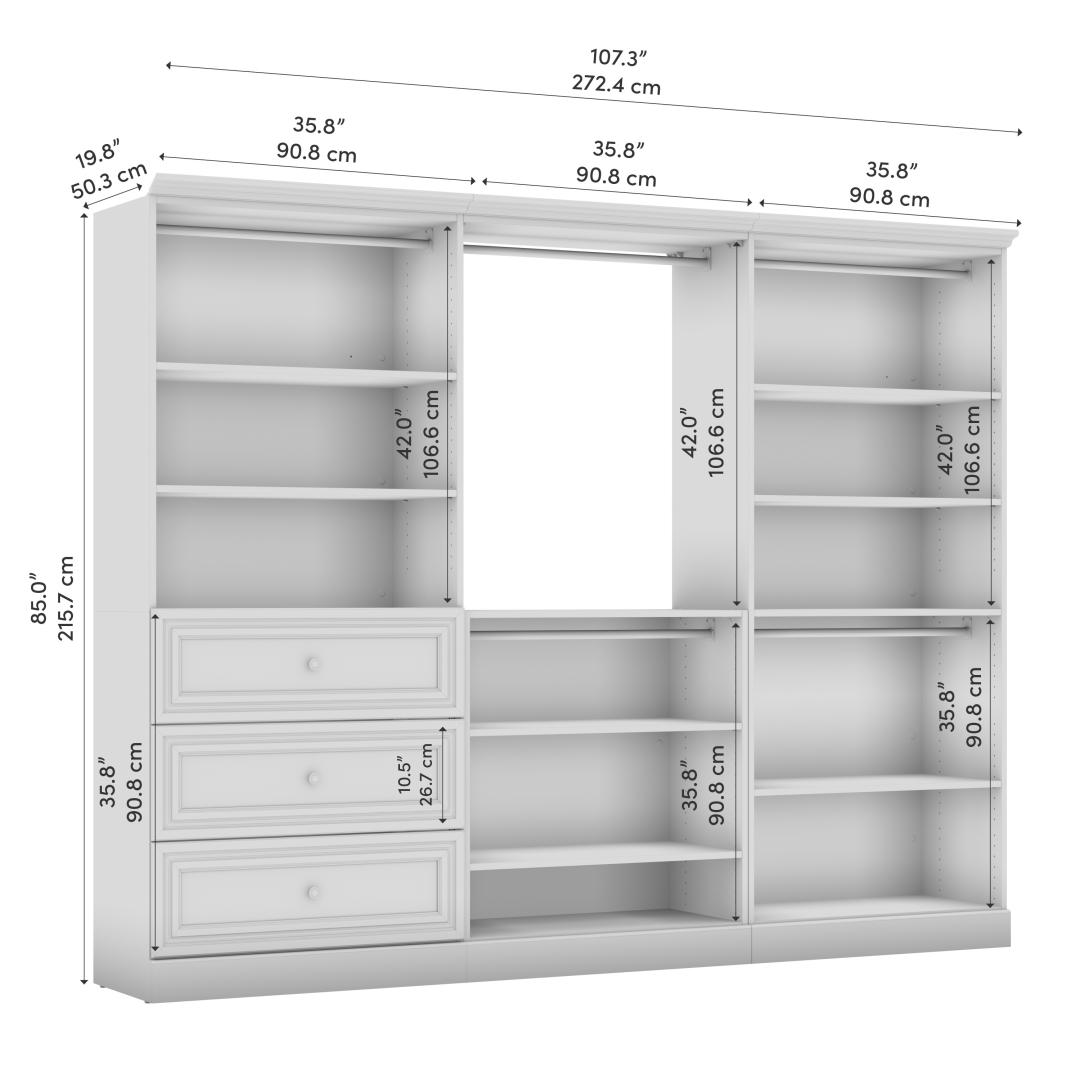 Versatile 108W U-Shaped Walk-In Closet Organizer in White