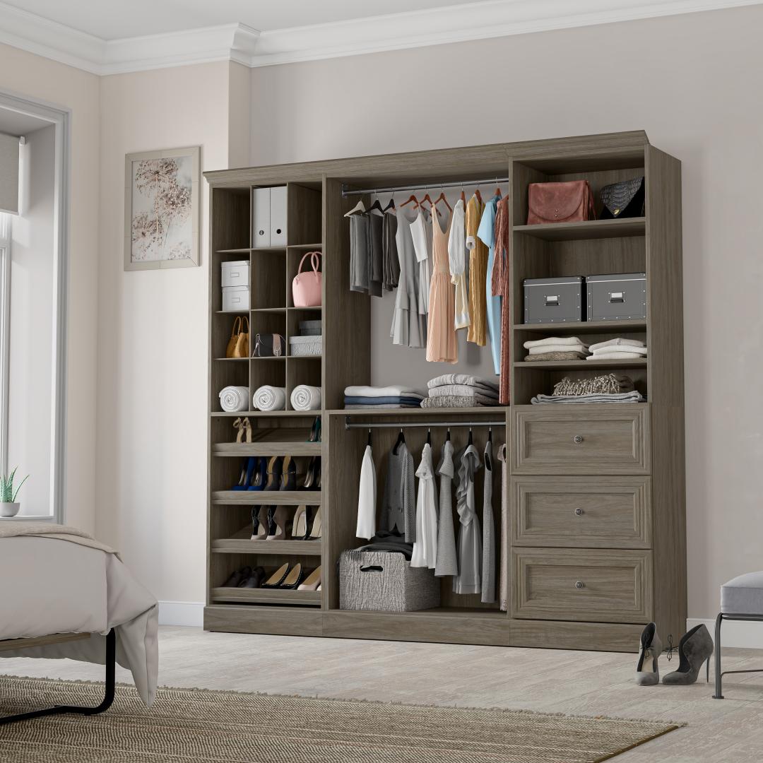 Versatile 86W Closet Organization System with Drawers