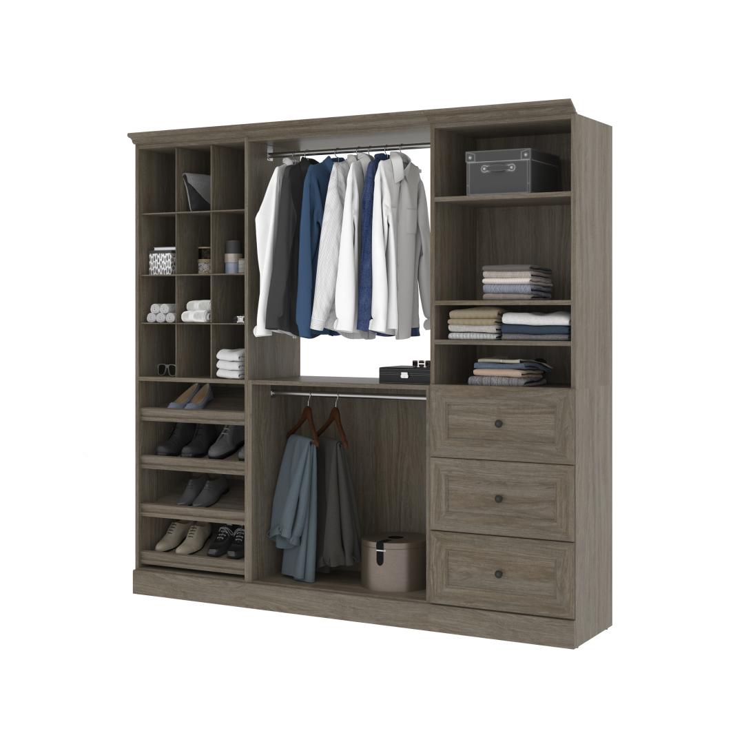 Bestar Pur 86 Closet Organizer with 6-Drawer in Rustic Brown