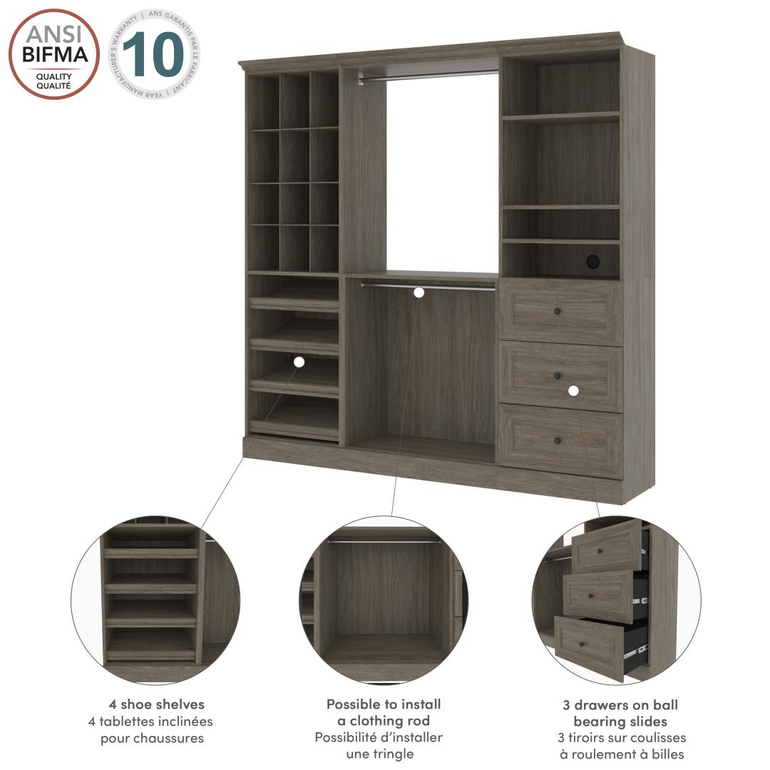 Versatile 86W Closet Organizer with Drawers by Bestar - White