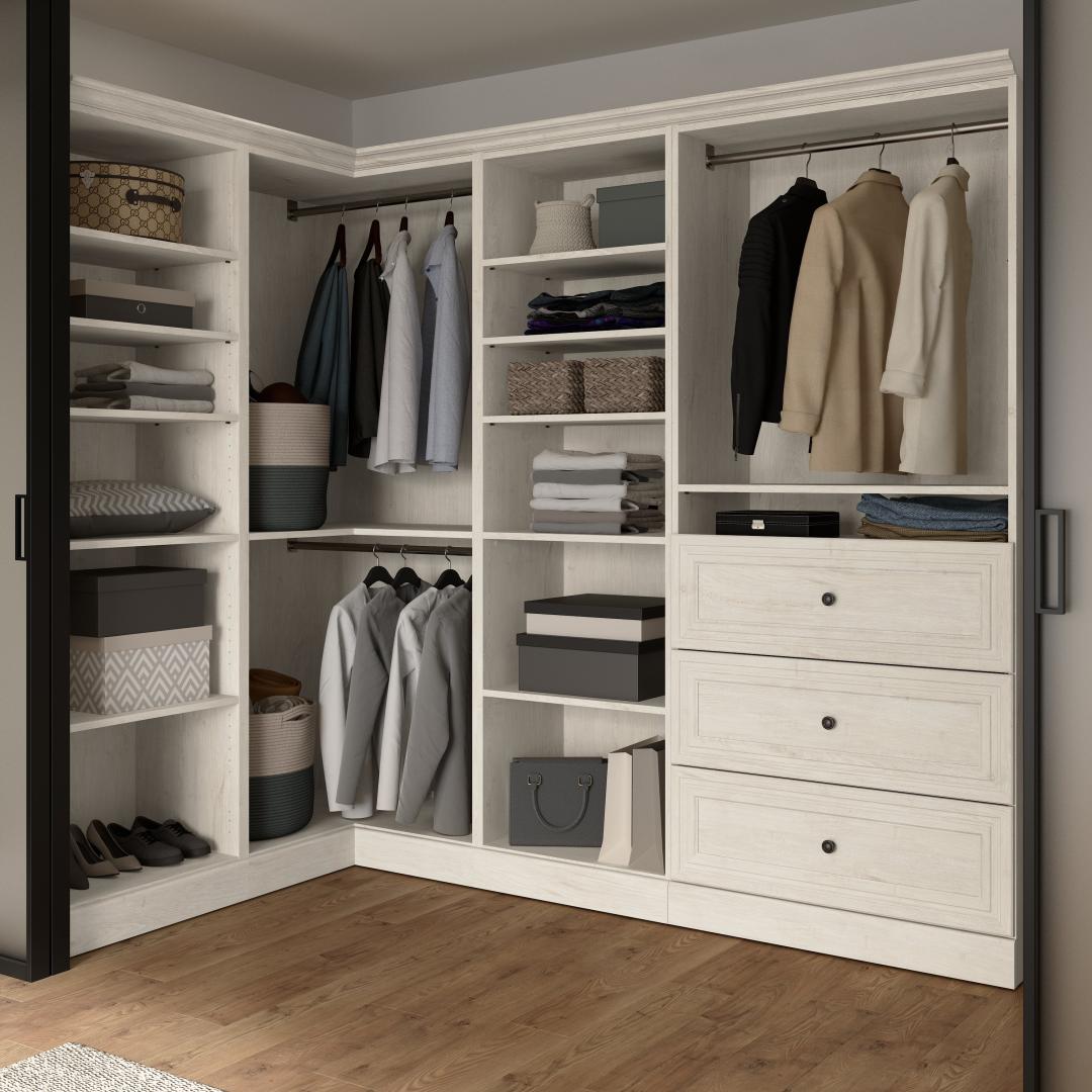 Bestar Versatile 86 Engineered Wood Closet Organizer with Drawers in White - 40954-000134