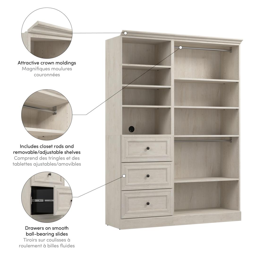 Bestar Versatile 36W Corner Closet Organizer in Linen White Oak