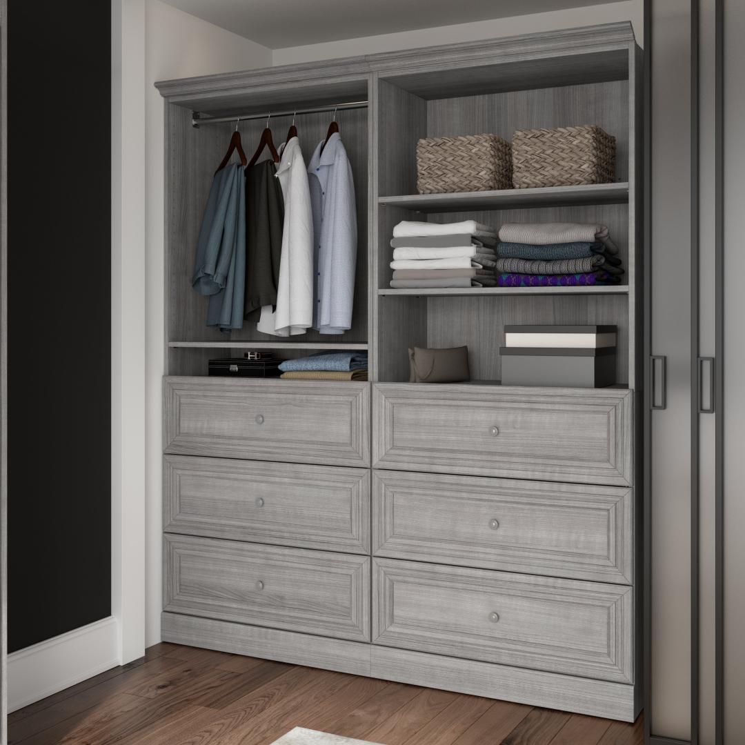 72W Closet Organizer with Drawers in Linen White Oak by Bestar