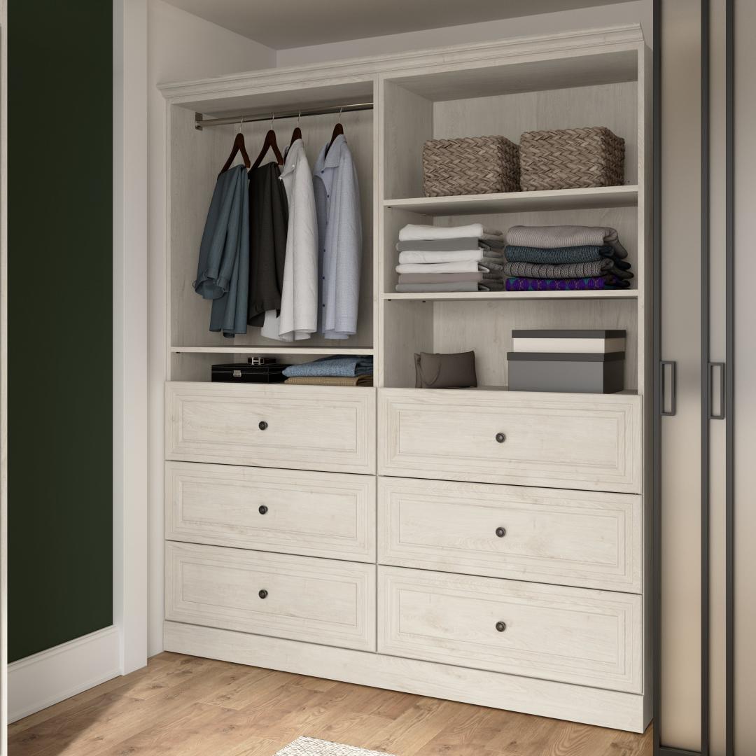 72W Closet Organizer with Drawers in Linen White Oak by Bestar