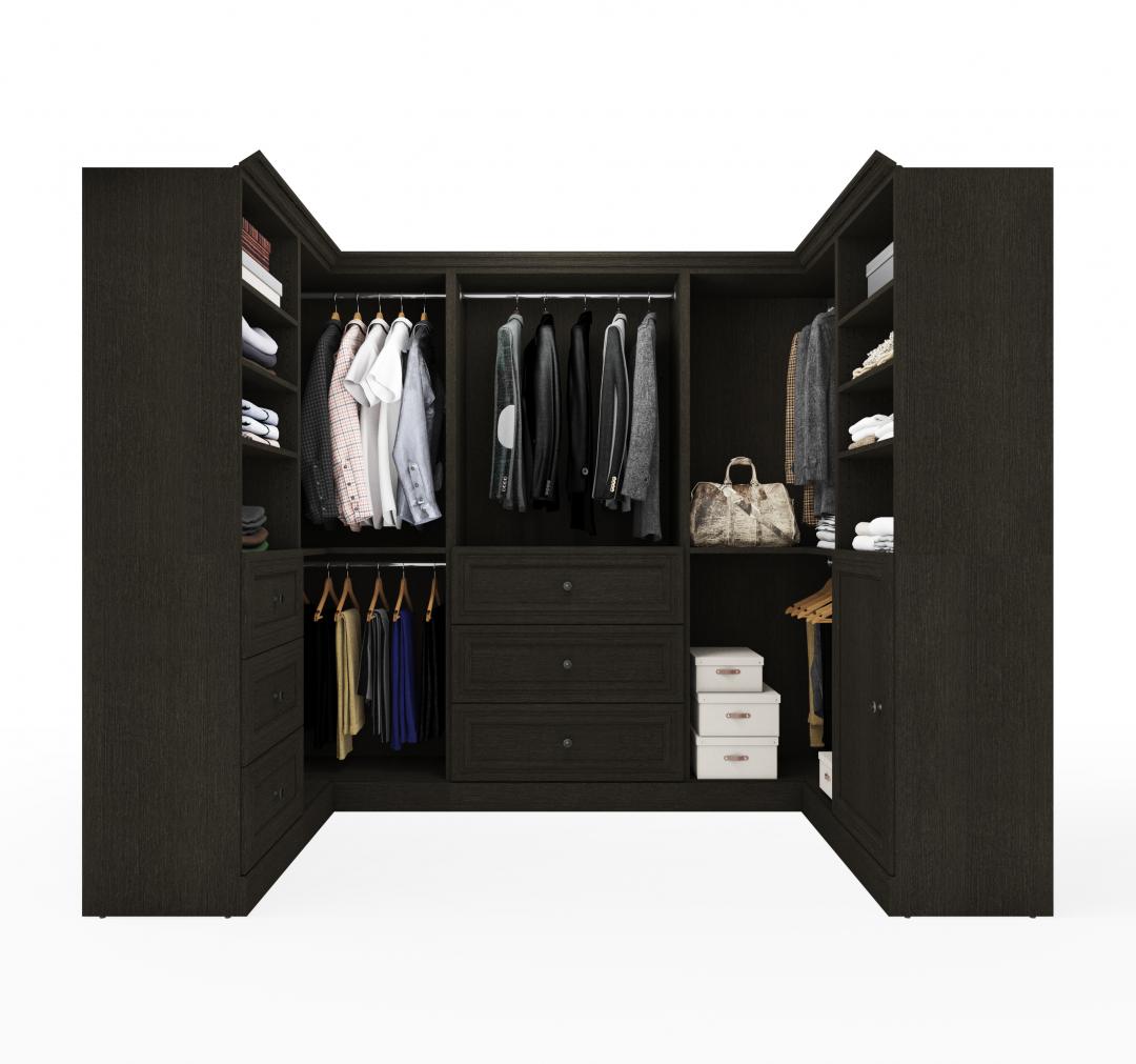 Traditional U-Shaped Closet System with Shelves, Drawers, Clothing Rods, Doors & Cubbies, 108W x 61D