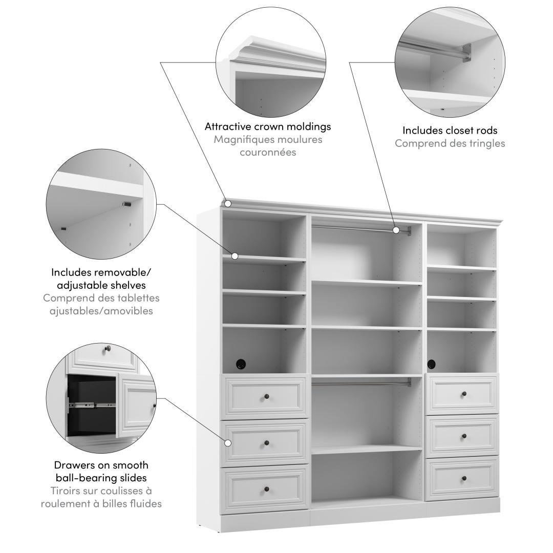 Bestar Versatile 86 Engineered Wood Closet Organizer with Drawers in White - 40954-000134