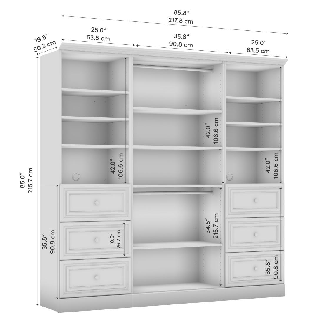 Bestar Versatile 86 Engineered Wood Closet Organizer with Drawers in White - 40954-000134