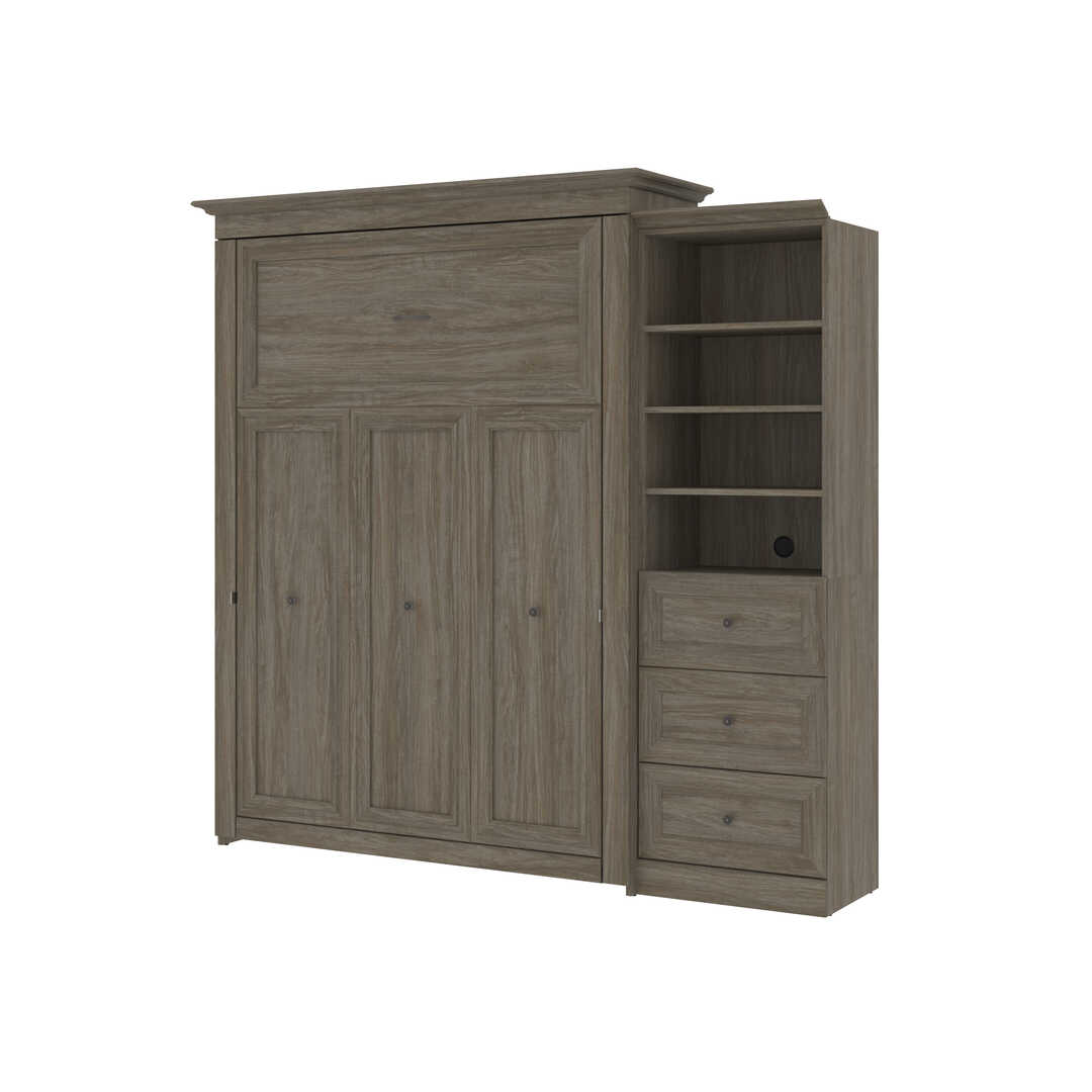 Queen Murphy Bed and Shelving Unit with 3 Drawers (92W)