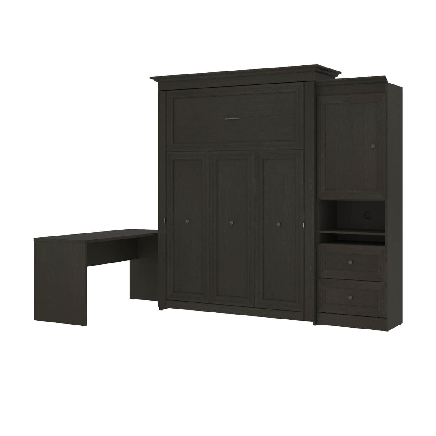 Queen Murphy Bed and 1 Storage Unit with Mobile Nightstand and Desk (118”)