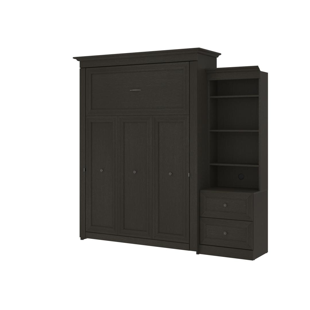 Queen Murphy Bed and Shelving Unit with 2 Drawers (92W)