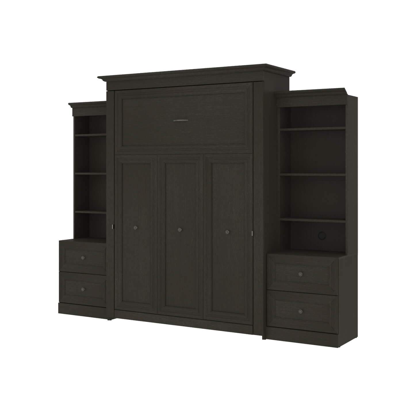 Queen Murphy Bed and Two Shelving Units with 2 Drawers (115W)
