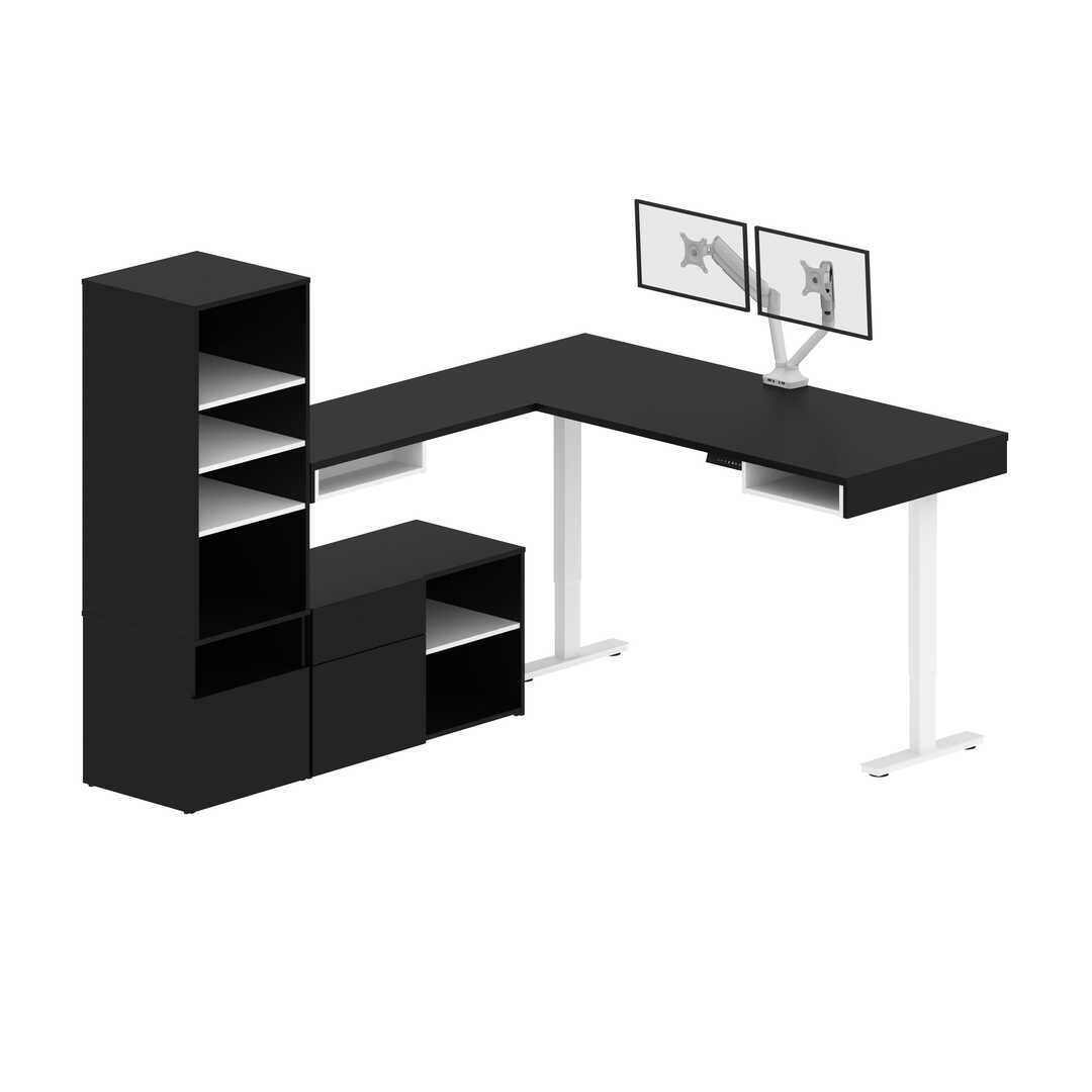 72W L-Shaped Standing Desk with Dual Monitor Arm and Storage