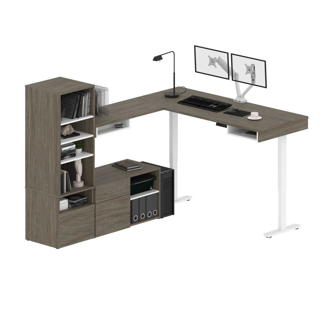 Viva 72W L-Shaped Standing Desk with Dual Monitor Arm and Storage