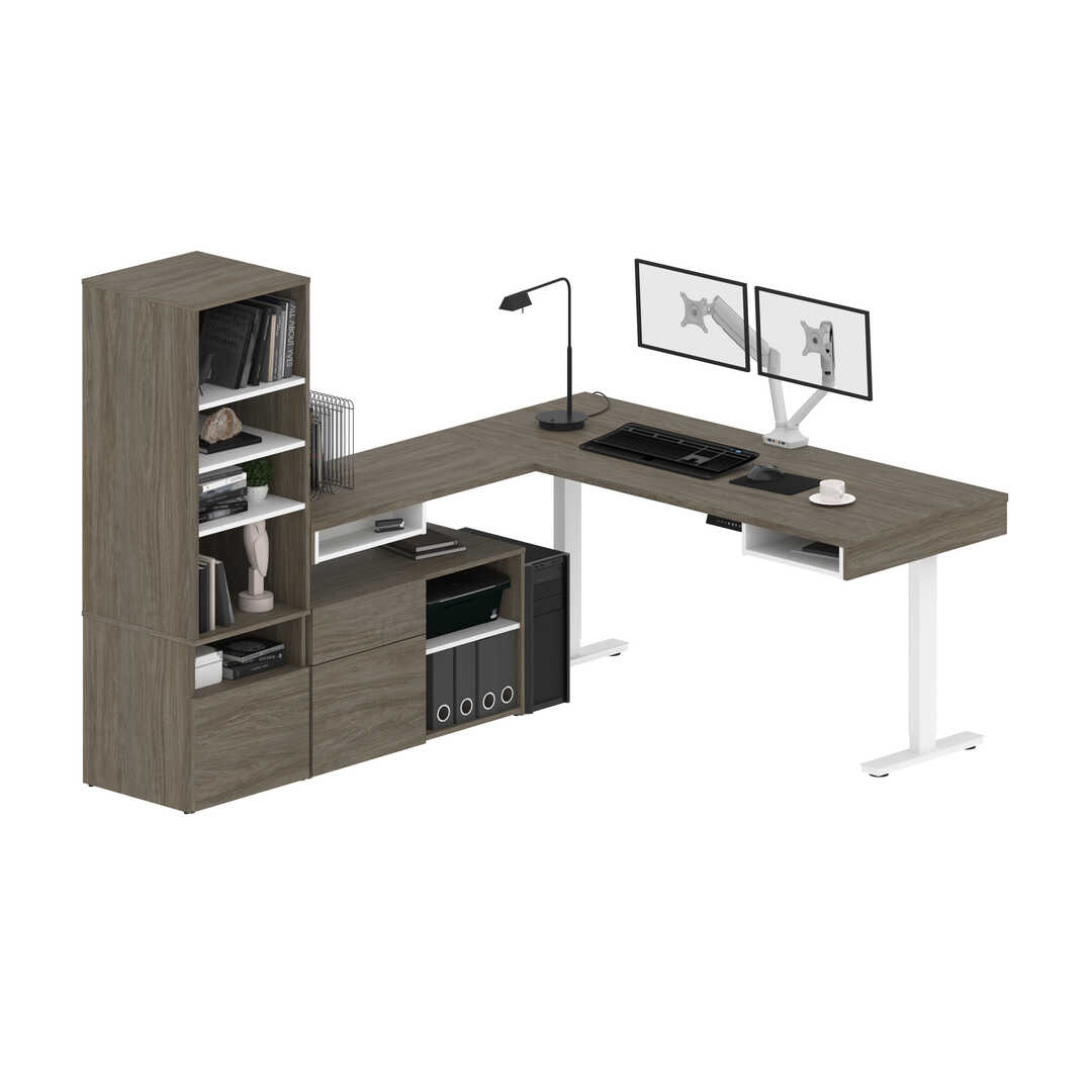 Viva 72W L-Shaped Standing Desk with Dual Monitor Arm and Storage