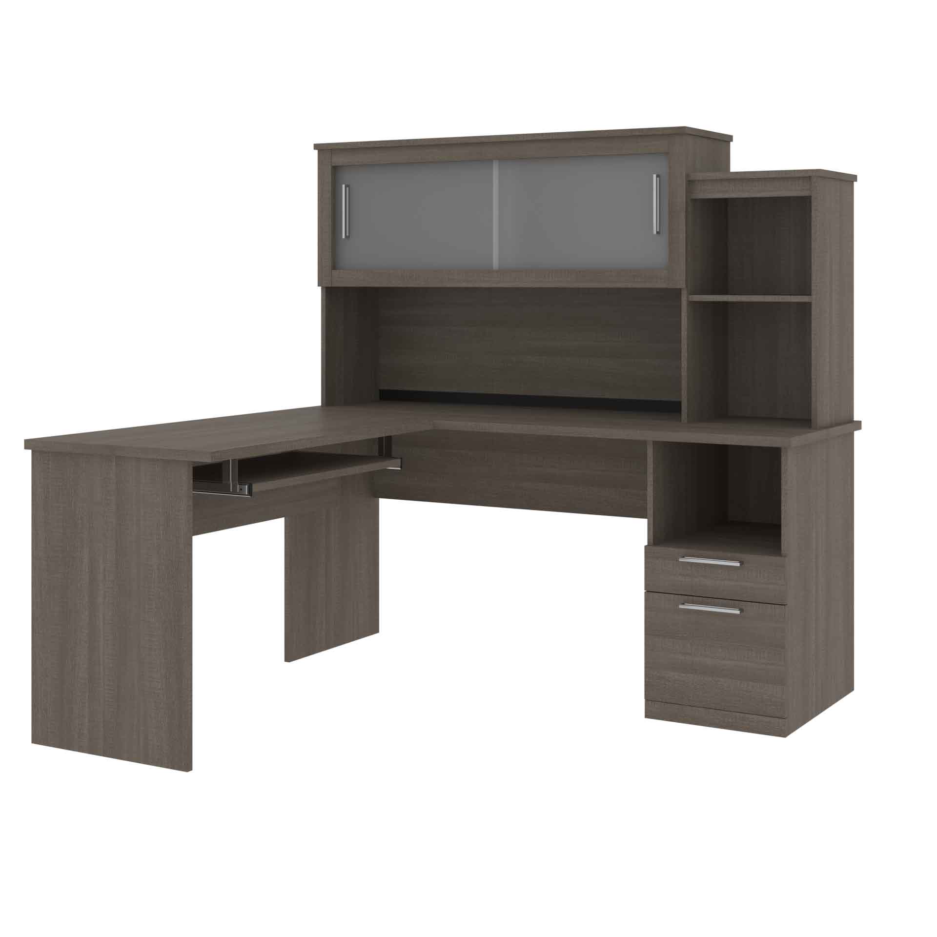 Small L Shaped Desk with Storage Shelves Corner Computer Desk - 47 inch - Light Gray